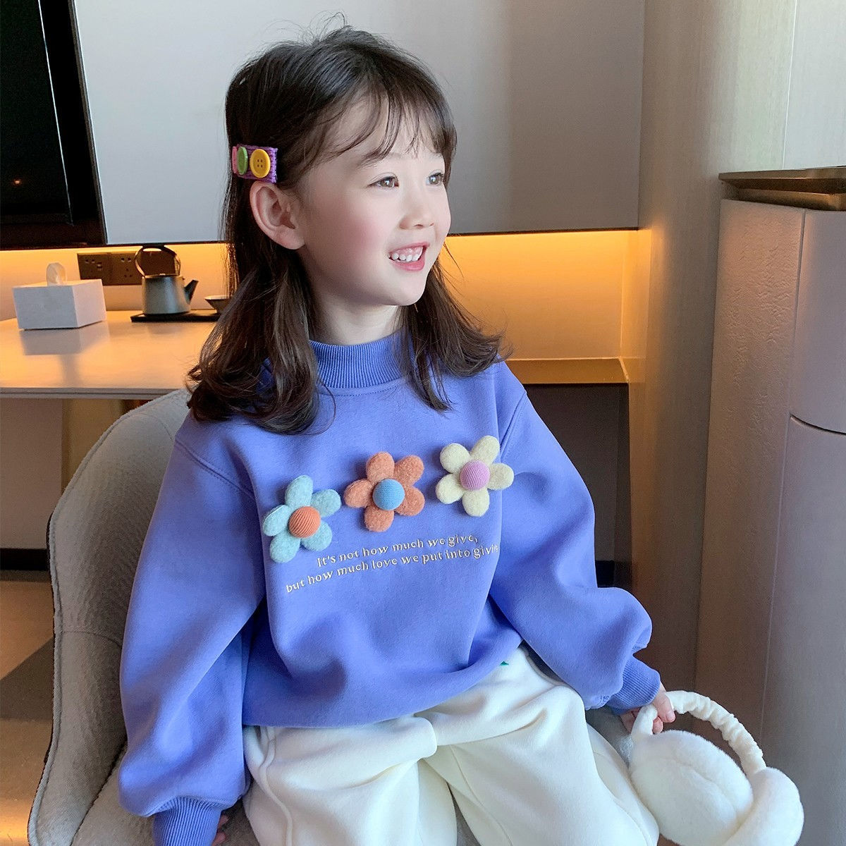 Baby Products Korea - Осенний хлопковый свитшот с цветами для